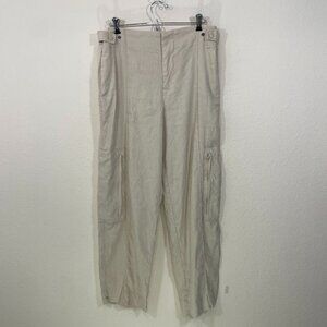 Jason Wu Pants Women's Large Wide‎ Leg Linen Blend Beige Cargo Pockets High Rise